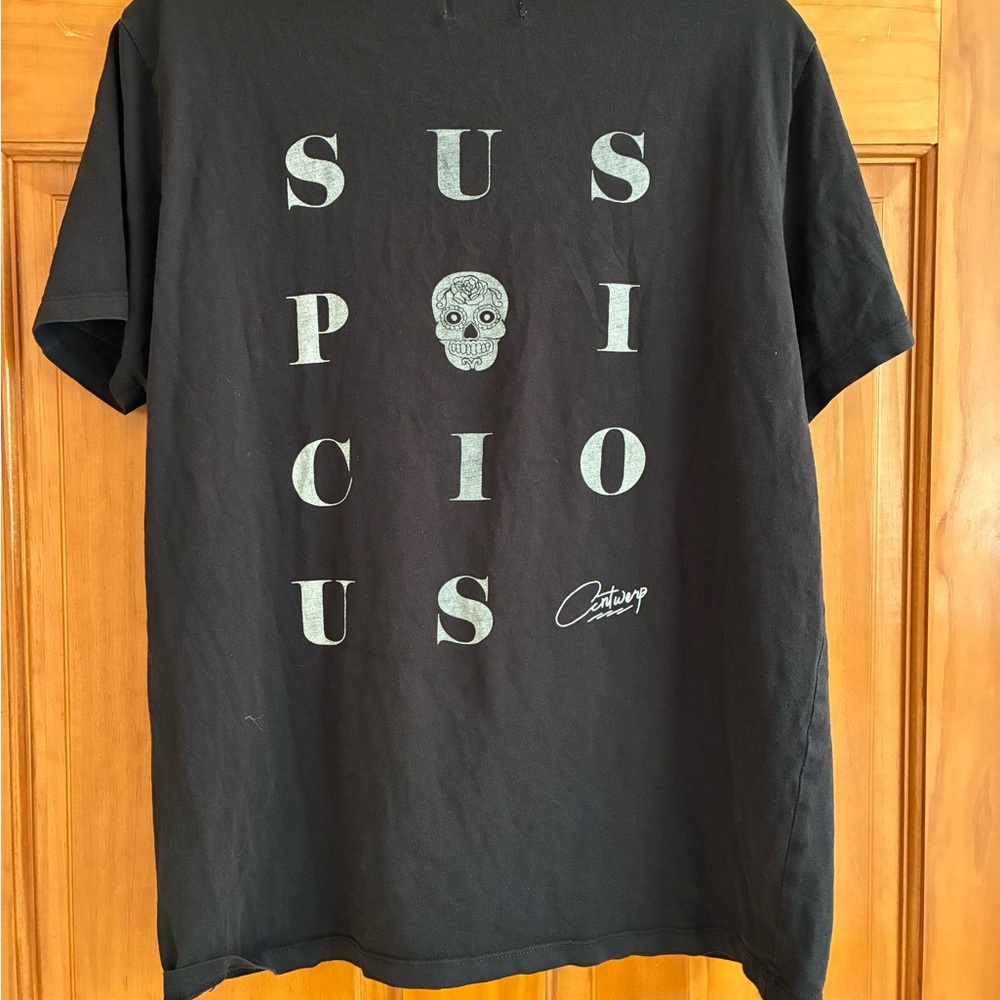 Suspicious Antwerp Black Skull Graphic T-Shirt Streetwear US Size Medium